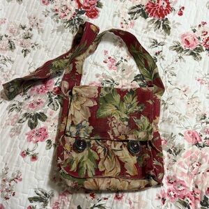 Vintage Floral Burgundy and Green Women's Bag